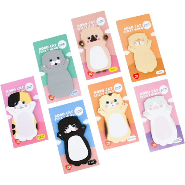 210 stk. Sticky Notes Sæt med 7 - Kat Søde Sticky Notes-Blokke pr. Pakke - 30 Ark pr. Blok, Gaveidé til Arbejde, Skrivebord, Hjem, Skole, Studerende, Kollegaer (Cool)