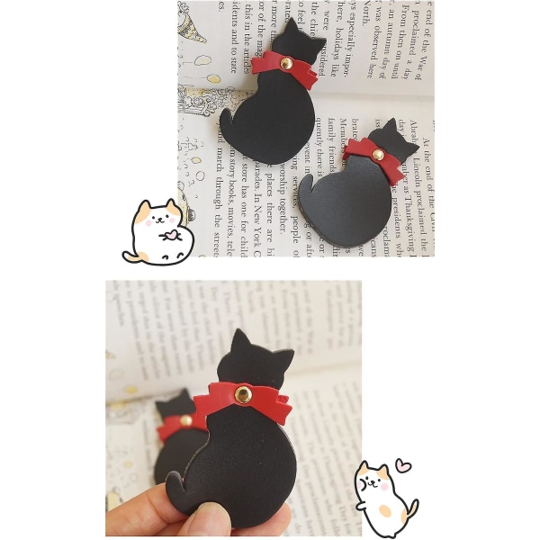 Läderbokmärken - Svarta kattungebokmärken - Sidhållare för studentbok - Handgjorda - 2st