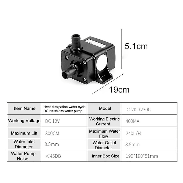 ZHOUBA Ultralyd Mini Dypvannpumpe, Vanntett Børsteløs, 12V DC 4.2W 240L/H