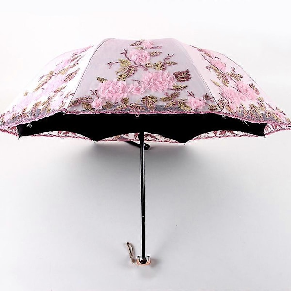 Blonde paraply med blomster til kvinder sommer parasol foldbar sol have UV paraply bærbar dame smuk strand paraply regntøj
