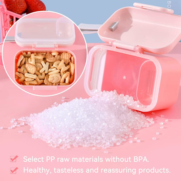 One Touch Formula Powder Pots, Mælkepulver Dispenser Pot, med forseglet silikone ringdæksel, nivelleringsbjælke og ske, til rejsemadning, 450 ml pink