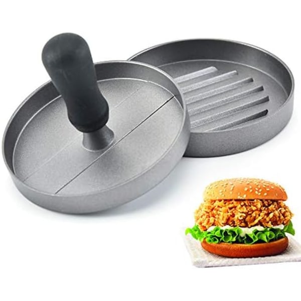 Burgerpresse i støbt aluminium til lækre burgere, bøffer, grillmad, med non-stick belægning, diameter 11,8 cm
