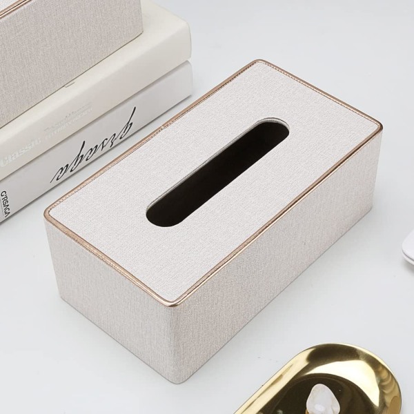 Fodral för pappersnäsdukar i PU-läder, rektangulär förvaringsbox för hem eller kontor (pärlvitt) Pearl White