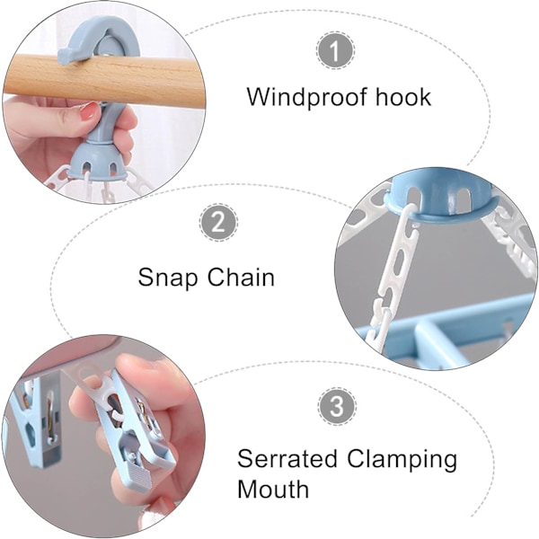 Vaatteidenkuivausteline ja ripustussukkateline（32 klipsua）kuivausteline，Pyörivä tuuli-sukkateline pyykkinarulle，Sukille, alusvaatteille