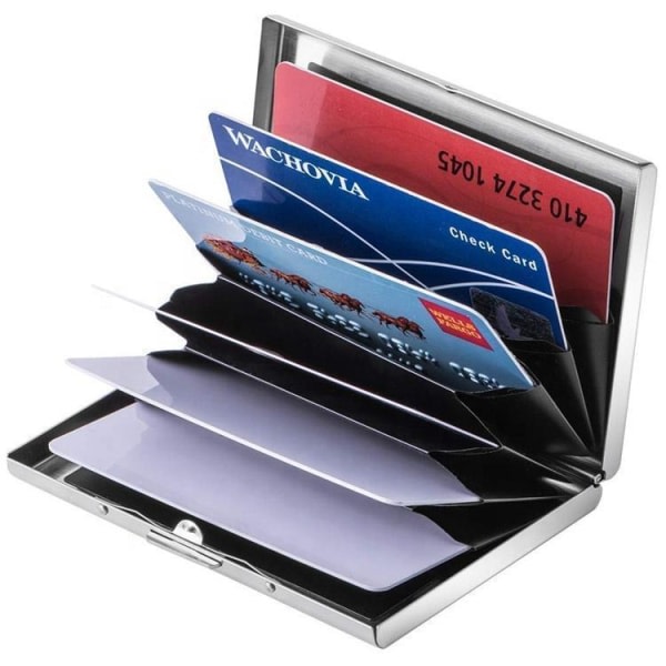 Rustfritt - Kortholder med rom - Beskytter RFID - lommebok metall - Black