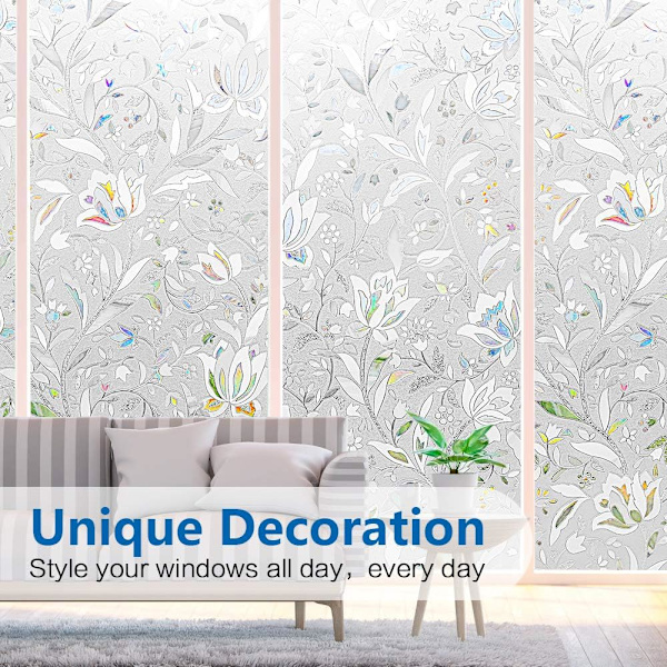 Selvklæbende Privatlivsvinduesfolie Uigennemsigtig Uden Lim UV-Beskyttelse Dekorativ Frostfolie Tulip (30x200cm)