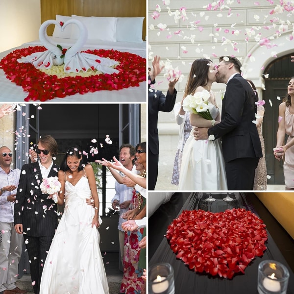 1000 stykker silke roseblader, kunstige røde roseblomster uten smak, falming emulering roseblader for romantiske scener bryllupsdag, tilståelse
