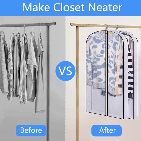 Dressbeskyttelsesposer for oppheng av klær 100 cm, dressbeskyttelsespose for klær, plastbeskytter for jakke, frakk, genser, skjorter 2 pakker-hvit