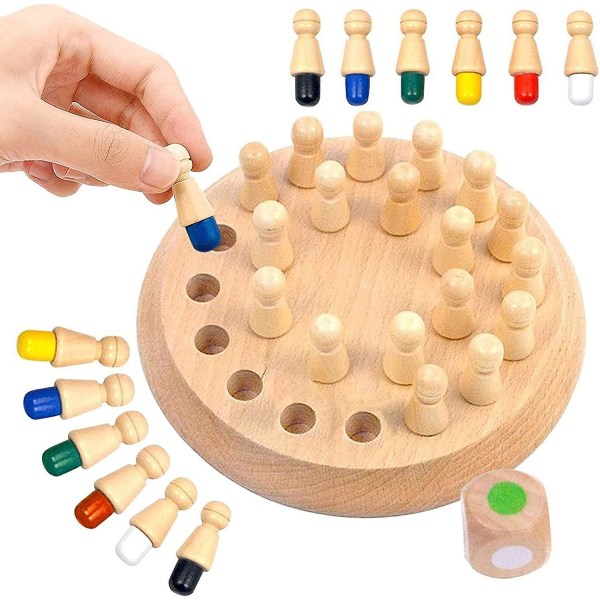 Trä Minne Matchstick Schack Set, Färgglada Memory Chess Brädspel