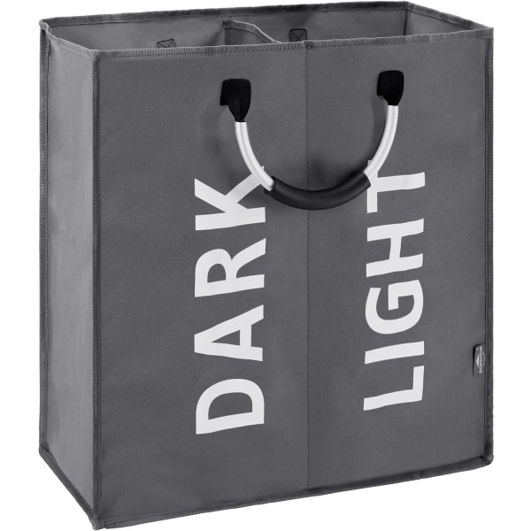 Stor sammenfoldelig vasketøjskurvpose med 2 sektioner til soveværelse, stof (mørkegrå)