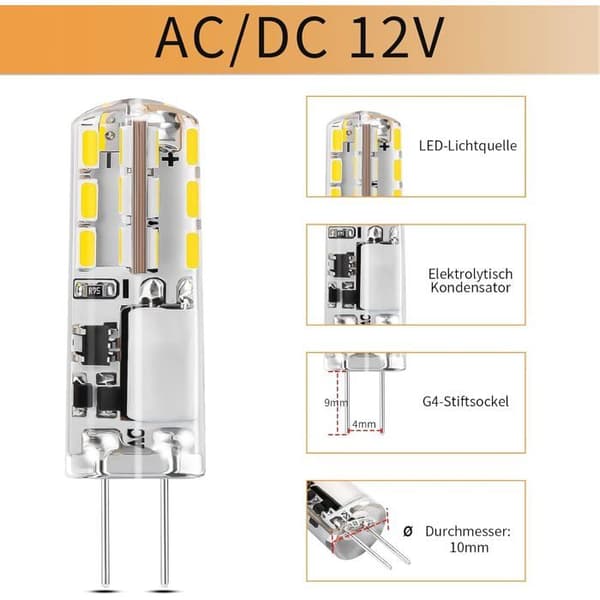 Förpackning med 5 G4 12V LED-lampor, Dagsljusvit 6000K