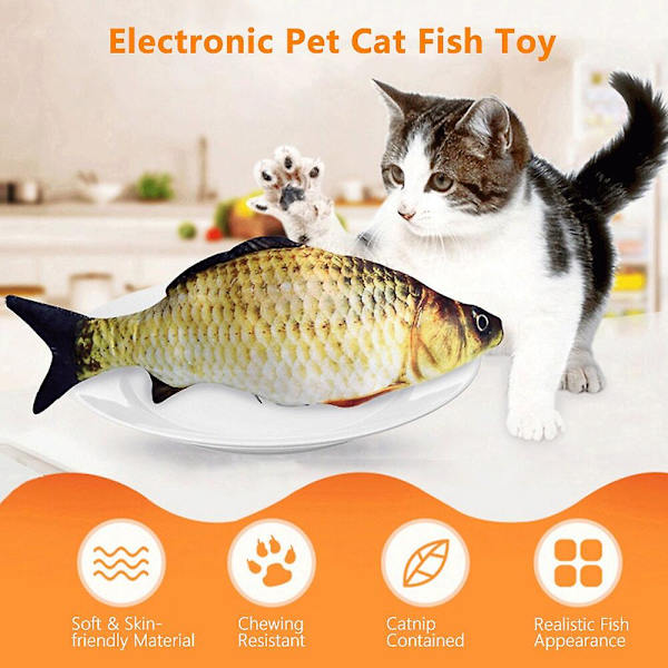 Elektrisk fiskleksak för katt, rörlig fiskleksak med kattmynta, plyschleksak, USB-laddning, 3D-simulering, aktiv docka Carp