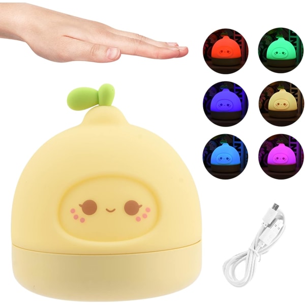 Söt jordgubbsljus i silikon, ljus LED-nattlampa för barnkammare, sänglampa för barn USB laddningsbar, 3 lägen Touch Control (gul citron)