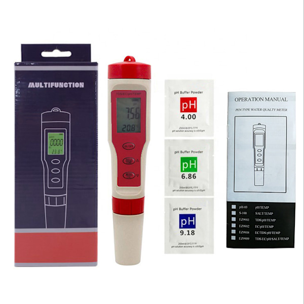 Ph-meter, ledningsevnemåler Ph/tds/ec/temperatur Høj nøjagtighed Automatisk kalibrering Digital Til svømmebassiner Drikkevand Akvarier