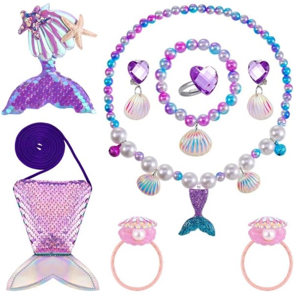 Heyu-Lotus Mermaid Smyckesset, Barnsmyckesset för små flickor, Barnsmyckesset inkluderar handväska Halsband Armband