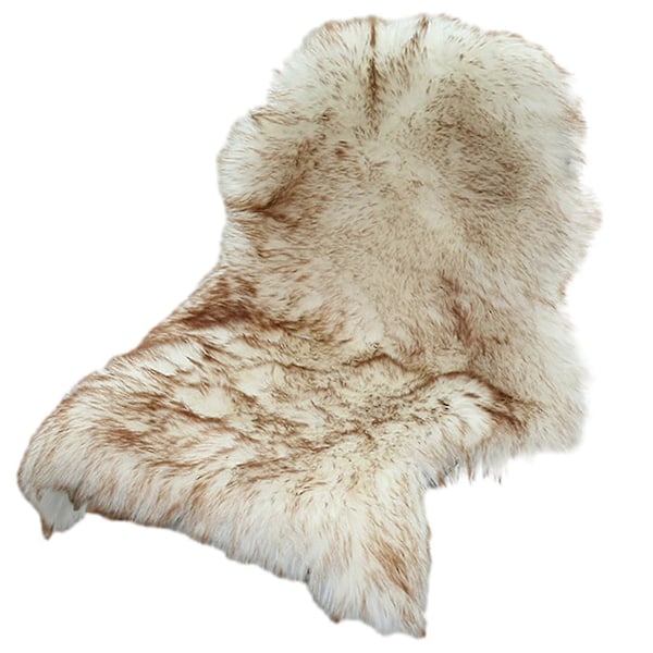 Klassisk Mjuk Fuskfårskinnsmatta Vit Fluffig Områdesmatta Ryamatta Mattor För Sovrum Vardagsrum White  Brown