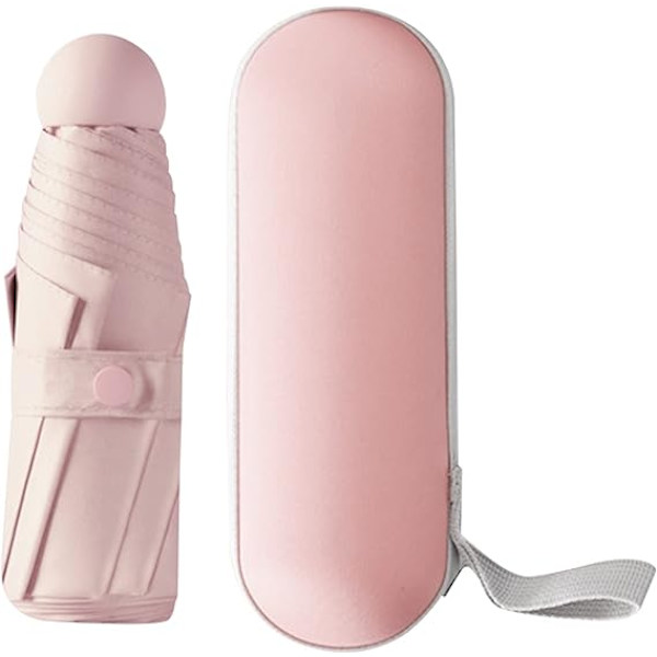 Taitettava sateenvarjo, 6-ripainen miniv sateenvarjo pienellä sateenvarjolla kapselikotelolla Mini anti-UV-sateenvarjo Nopea kuiva ja ultrakevyt kompakti (vaaleanpunainen)