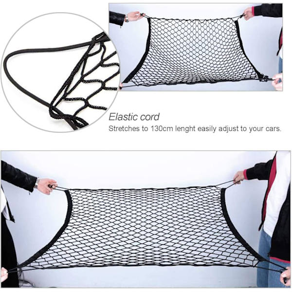 Bil Cargo Net, Bagagenet Justerbar Elastisk Organizer Net, Nylon Bagagerumsopbevaringsnet, Universal Pasform til Bil Bagagerum Køretøj Van SUV (27,5'' x 27,5'')