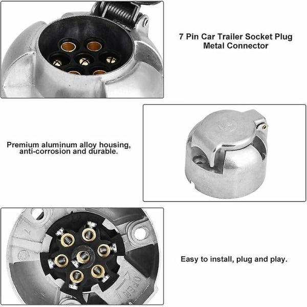 -hengeradapter, 7-pinners biltilhengerkontakt-adapter, sølvmetallkontakt for 12v campingvogn slepebom