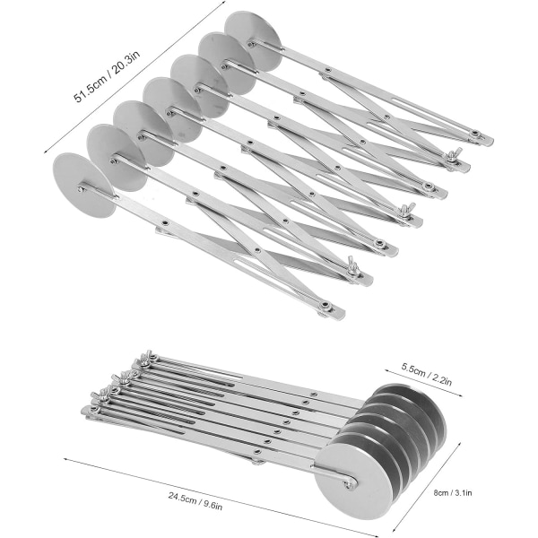 Pizzaleikkuri, monipyöräinen ruostumattomasta teräksestä valmistettu pizzaleikkuri taikinaa, leivonnaisia ja leipää varten, keittiön leivontaväline (7 pyörää)