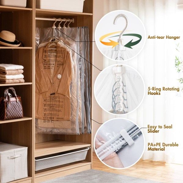 Hengende vakuum oppbevaringsposer klesposer 4 pakke lang 53x27,6 tommer vakuumforseglede oppbevaringsposer klesposer for dresser kåper eller jakker