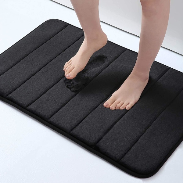 Memory Foam Bademåtte, 40 x 60 cm, Ekstra blød skridsikker bademåtte, Maskinvaskbar tør bademåtte Fodmåtte, Sort