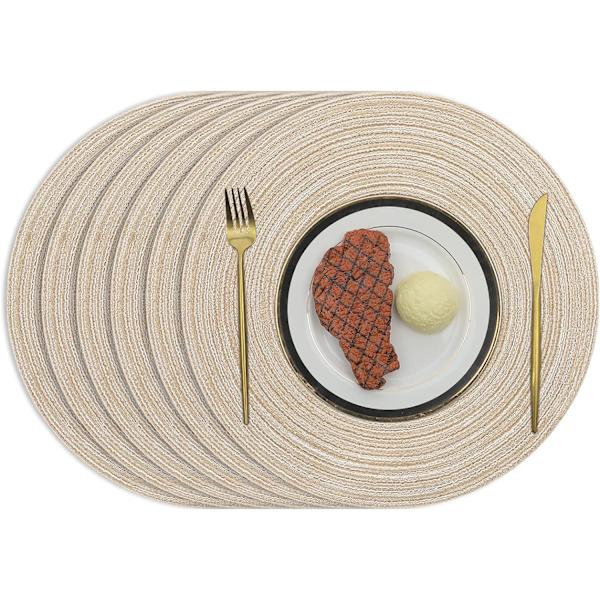 38 cm Kudotut Pyöreät Alusmatot 6 Kpl Lämpöeristys Liukumaton Punottu Puuvillainen Pöytämatto Pesu Kestävä Alusmatto (Beige)