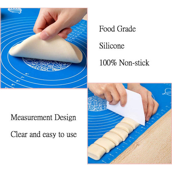 19,7''x15,8'' Non-stick og skridsikker silikone bageunderlag 50x40cm Fondantmåtte dej rulleunderlag med måling BPA-fri (blå)