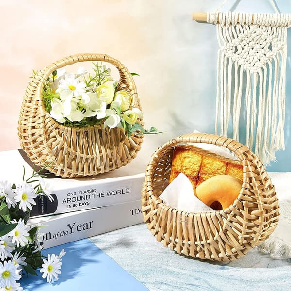 2-pack bärbar korgblomkorg handvävd blomkruka bröllopsblomkorg för picknick heminredning