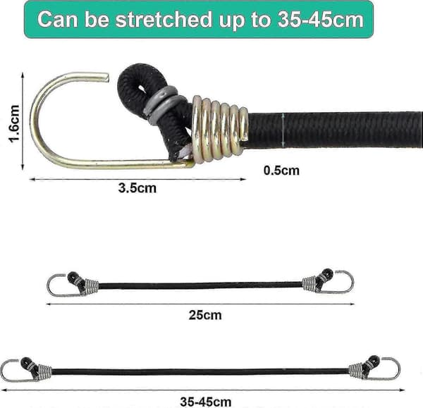 Förpackning med 10 elastiska remmar, bagageremmar med krokar, korta elastiska remmar