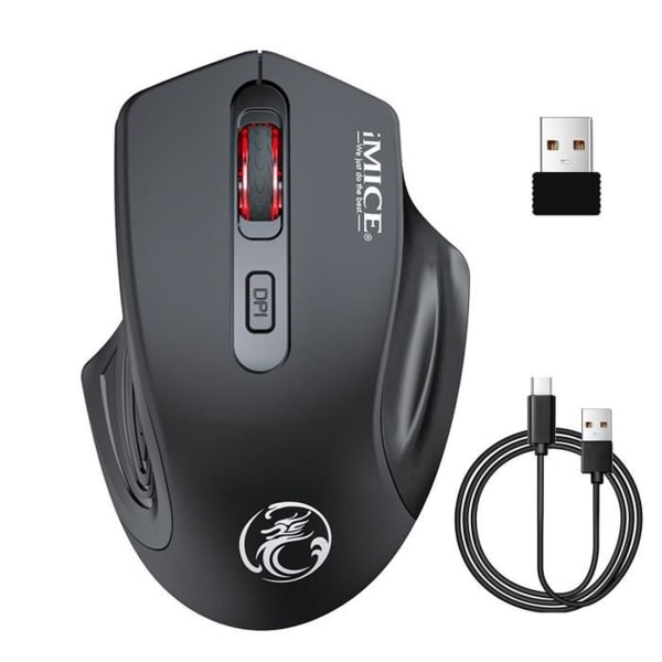 Trådløs mus, 2,4G genopladelig ergonomisk optisk mus med USB Nano-modtager, sort