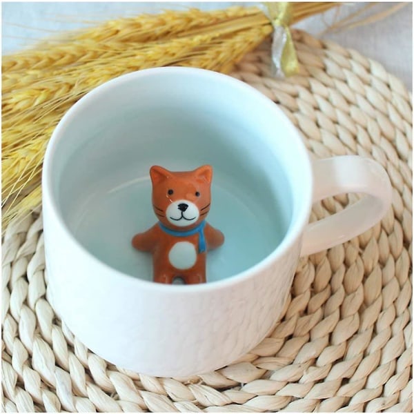 3D tecknad miniatyr djur kaffekopp mugg med babykatt inuti - Djurälskare te muggar för kvinnor flickor (katt)