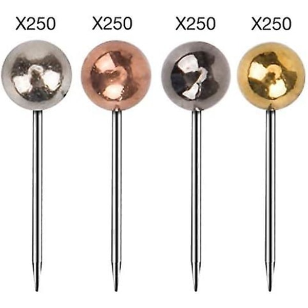 1000 stk. trykknapper med kartnålhode, trykknapper for kart, trykknapper med rund metallhode på 1/8\"