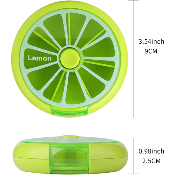 Luovasti Kannettava Mini 7 Päivän Viikoittainen Pyöreä Muotoinen Kiertävä Söpö Hedelmätyyli Pillin Säilytyslaatikko (Sitruunavihreä)