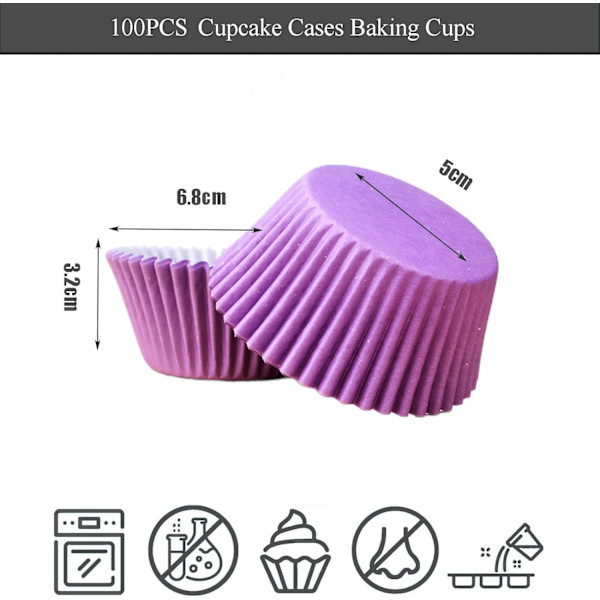 100 st lila muffinsformar i papper, muffinsformar för bakning - muffins- och muffinsformar, muffinsdekorationstillbehör