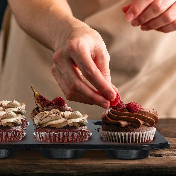 Nonstick muffinsbrett med 12 kopper ，Muffinsform - BPA-fri og oppvaskmaskinsikker cupcakepanne Muffinsbrett - Bakeform Brød（sett med 2）