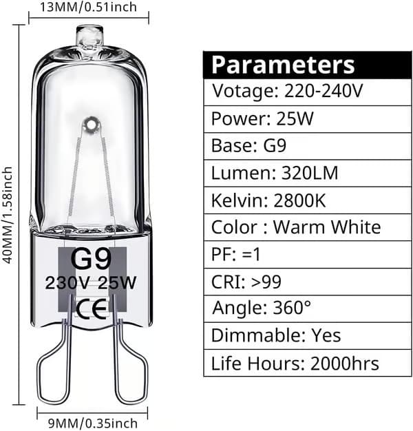 G9 Halogenlampor, 230V, 10-pack 25W