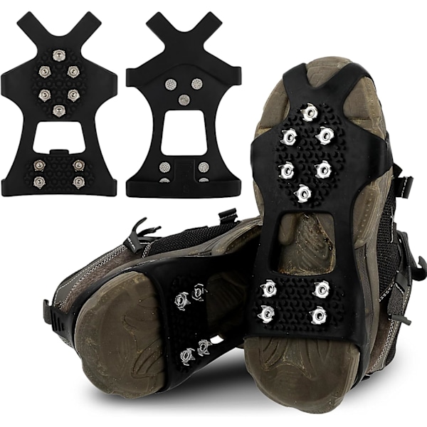 Crampons isbrodder for sko og støvler, snøgrep med 10 rustfrie stålpigger, vinter utendørs sklisikre crampons for gåing, fiske