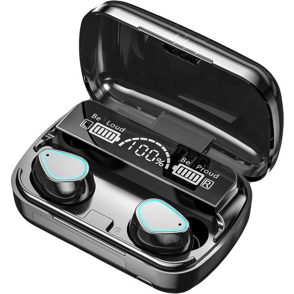 Trådlösa hörlurar, HiFi-stereoljud, djup bas, Bluetooth 5.3, touchkontroll, brusreducerande hörlurar, IP7 vattentät LED-display för sport och gym