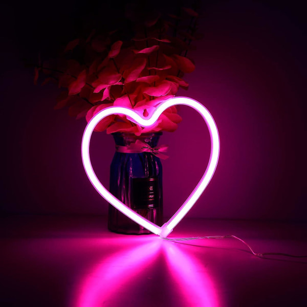 Hjerte Neon Skilt, Neon Skilt for Veggdekor, Batteri eller USB-drevet Rosa Neon Skilt, Neon Lys Skilt for Valentinsdag, Romdekor, Bursdagsfest, L