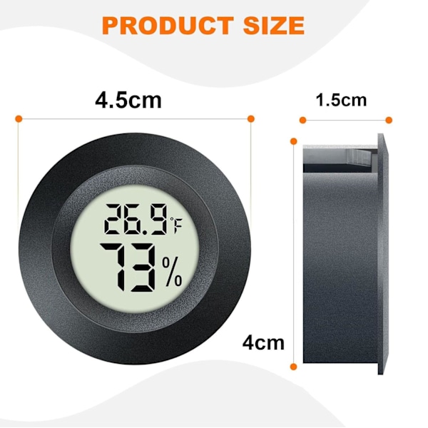 Digitalt Mini Hygrometer, Måler, Indendørs Termometer, Temperatur- og Fugtighedsmåler til Drivhus Luftfugter (Sort)