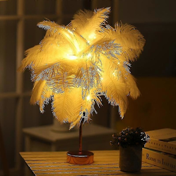 Fjer Bordlampe med Fjernbetjening - LED Natlampe til Soveværelse Bryllup gray