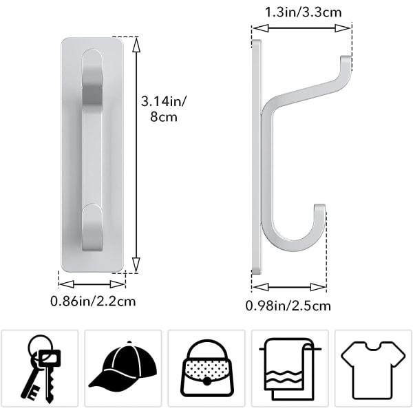 Erittäin tahmeat metalliset ruostumattomat koukut takille, pyyhkeelle, avaimelle, hatulle, seinään kiinnitettävät, raskaat, irrotettavat ripustustelineet kylpyhuoneeseen, keittiöön, hopea, 4 kpl