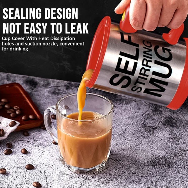 Selvrørende kaffekrus | Tekrus | Elektrisk automatisk selvmiksende og spinnende kopp i rustfritt stål med lokk 450ml | Beste søte julegaveideen