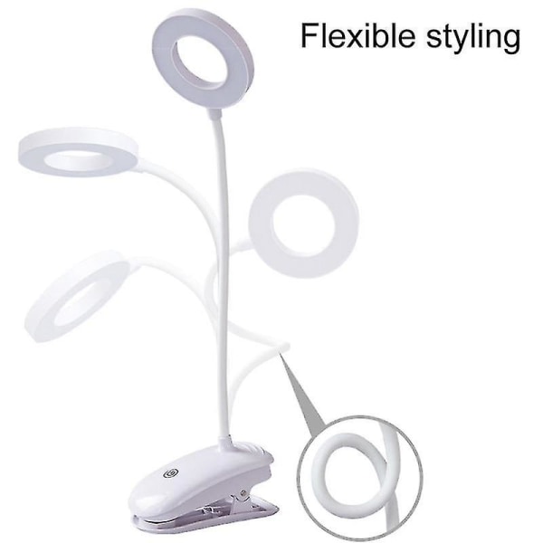 USB-laddningsbar LED-skrivbordslampa med flexibel touch-dimning, klämlampa