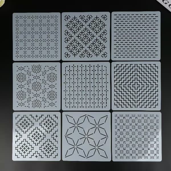 9/32 stk. Sashiko broderiskabelon DIY Geometrisk patchwork Ste-FM- 32Pcs