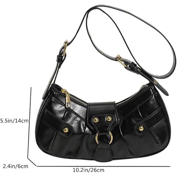 Dam axelväska Punk Style Nitar Satchel Handväskor PU Läder Halvmåne Väska Y2k Handväska Halvmåne Underarm Väska Motorcykel Axelväskor-svart