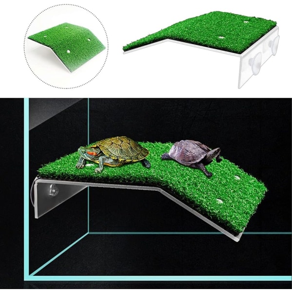 Baskingplattform för gräsmatta, sköldpaddsramp, viloterrass för reptilstege, simulering av grässköldpaddsramp för sköldpaddstank(storlek:S)