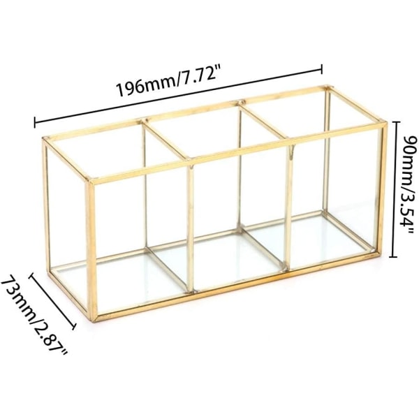 Gull Makeup Koster Organizer, Makeup Organizer med 3 Rom, Gull & Transparent Kosmetikkholder Makeup Oppbevaringsboks for Børster