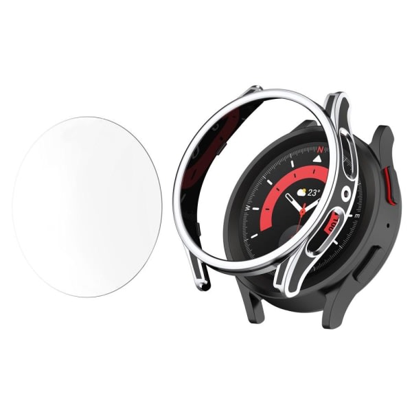 Galaxy Watch 4/5 40 mm case karkaistulla lasilla, musta/hopea